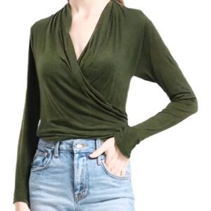 Banana Republic Olive Green Faux Wrap Top Size XS